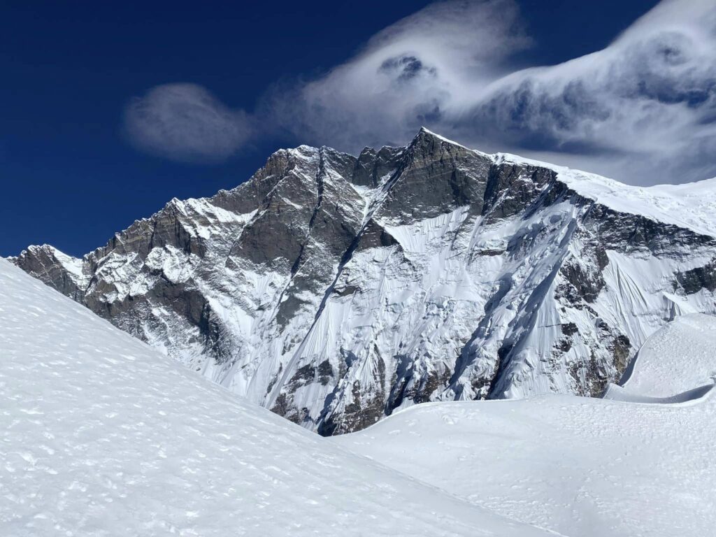 View of Island peak with rolling clouds